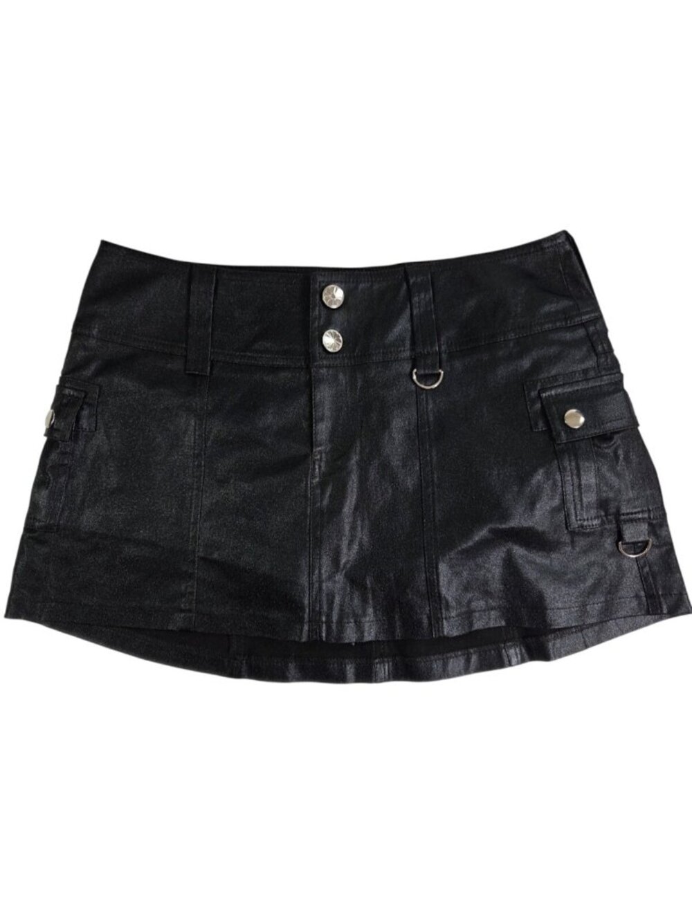 Delias Black Shimmer Mini Micro Skirt Skort Cargo Grunge Cyber - S Y2K Rave Goth